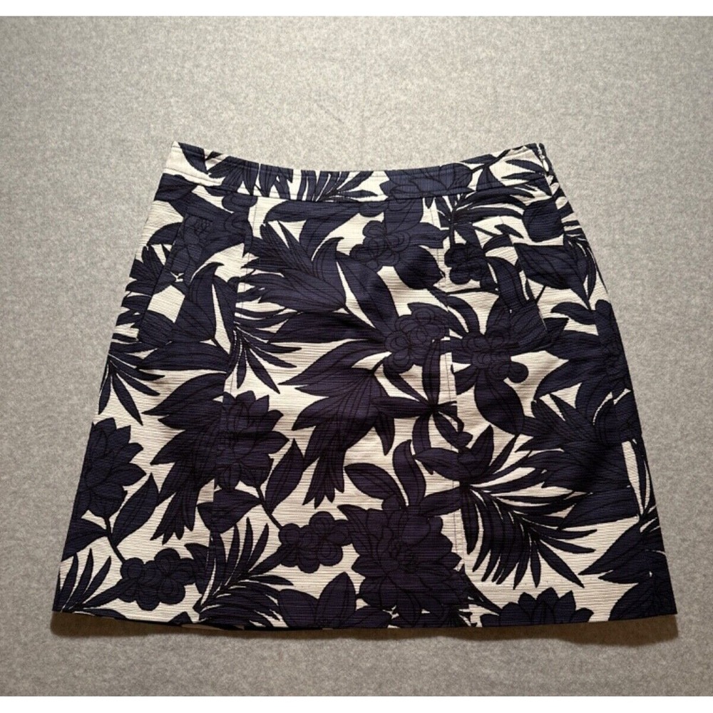Ann Taylor Skirt Women's 10P A-Line  Cotton Navy Blue & White Floral